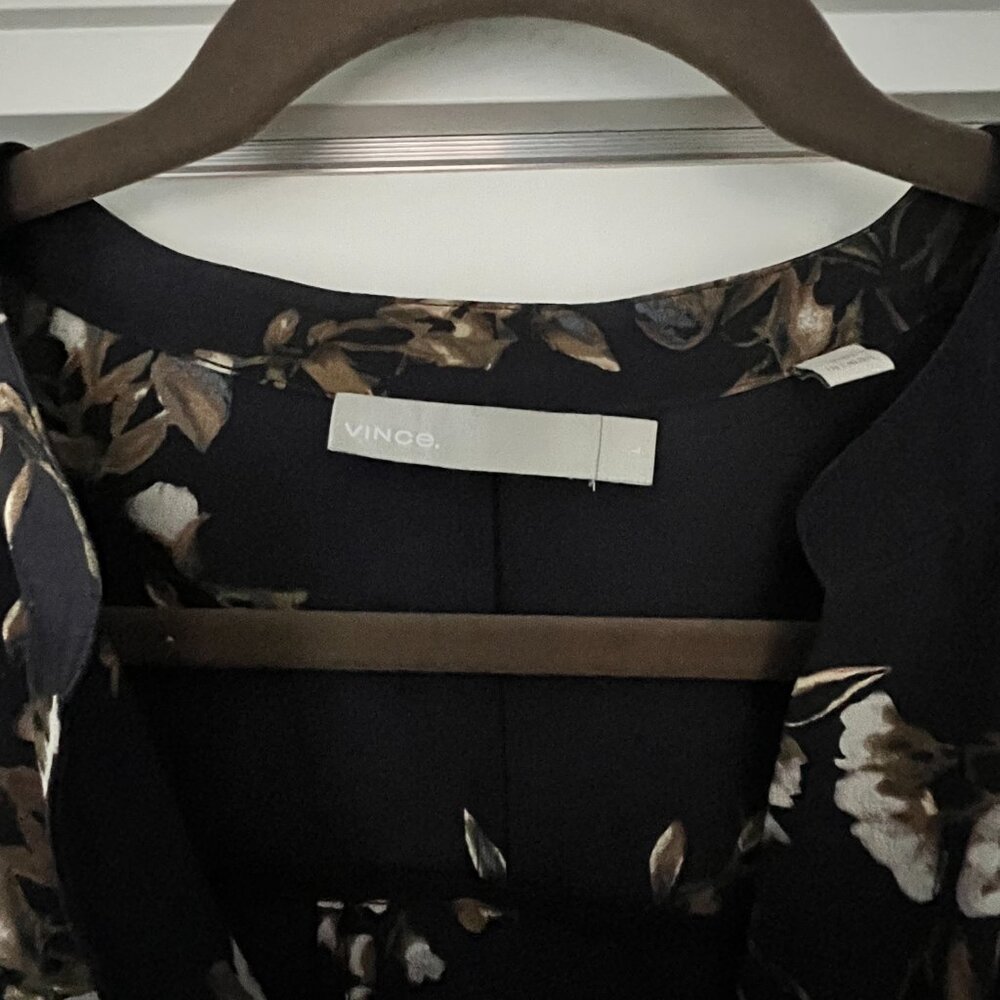 Vince Navy & Floral Silk Shirt Dress, Size L - Picture 7 of 9